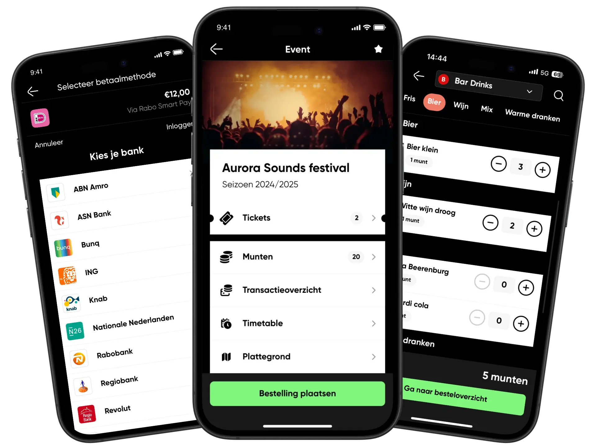 Betaalapp festivals 3 schermen